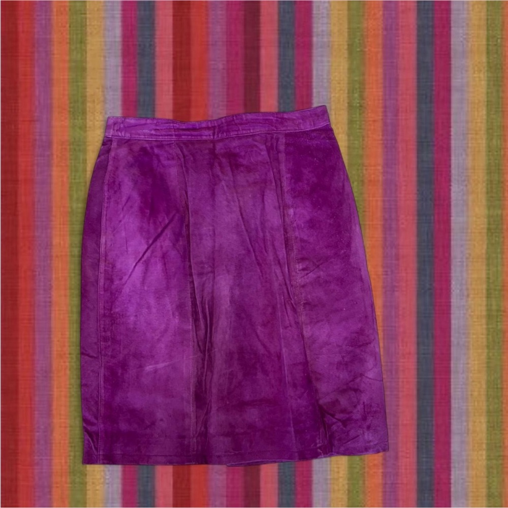 Vintage 90s Fuchsia Pink 100% Suede Skirt